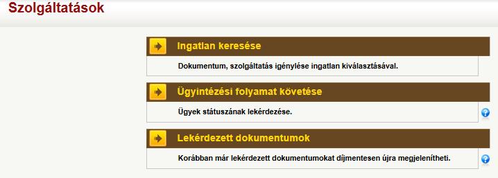 Földhivatal Online szolgáltatások kiválasztása