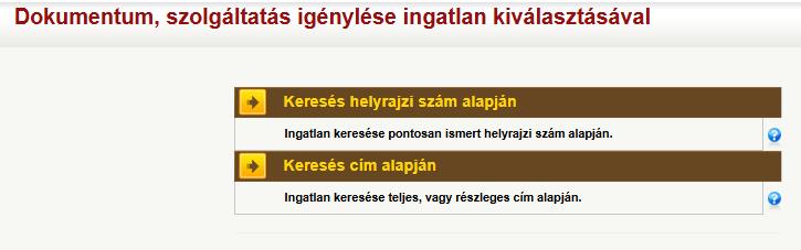 Földhivatal Online dokumentum, szolgáltatás igénylése ingatlan kiválasztásával